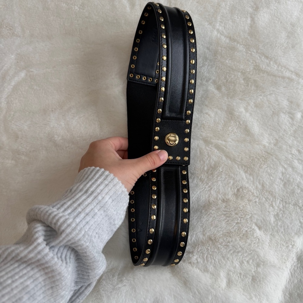 Saks Fifth Avenue Italian Leather Belt Black Studded Size Medium - Picture 9 of 10
